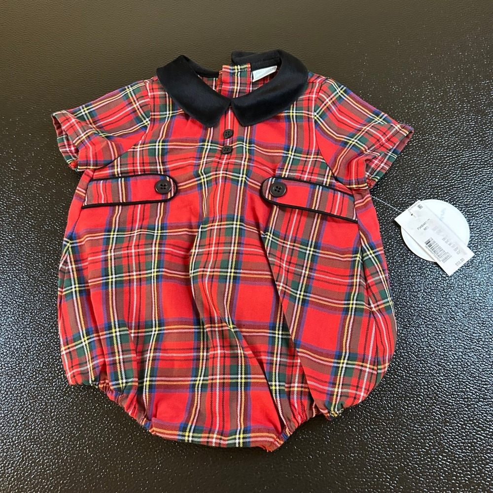 Edgehill Collection Plaid Romper Black Collar Buttons Holiday Red Baby 3M‎ NWT